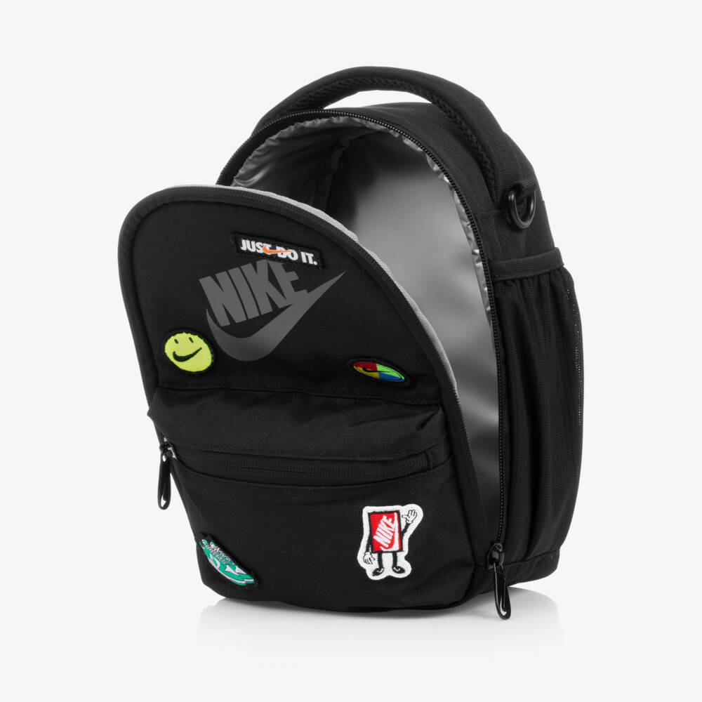 Nike-Boys Black Insulated Lunch Bag with Patches (27cm) | Childrensalon