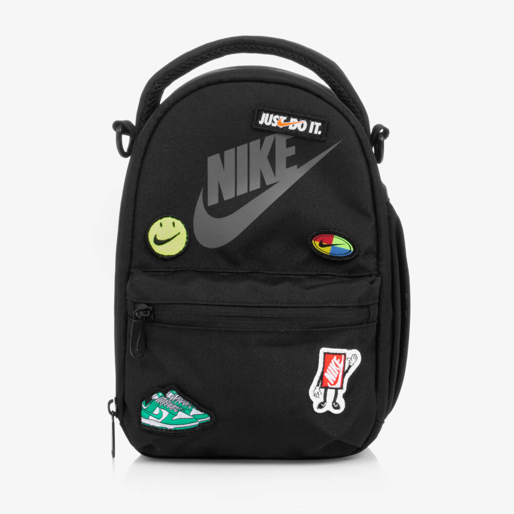Nike-Boys Black Insulated Lunch Bag with Patches (27cm) | Childrensalon