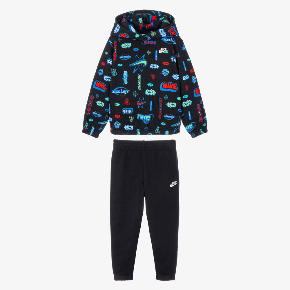 Nike-Boys Black Tracksuit with Colourful Logo Graphics | Childrensalon