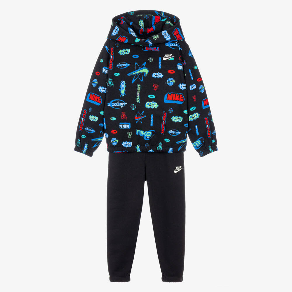 Nike-Boys Black Tracksuit with Colourful Logo Graphics | Childrensalon