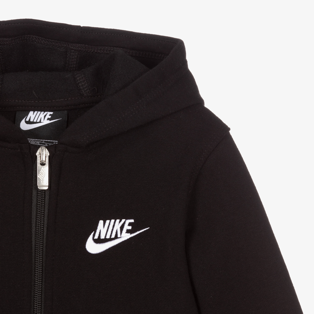 Nike-توب هودي بسحّاب قطن جيرسي لون أسود للأولاد | Childrensalon