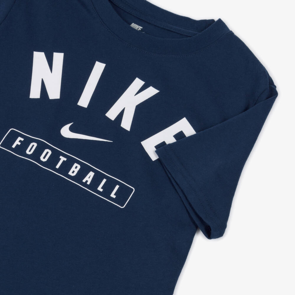 Nike-Boys Blue Swoosh & Football Logo T-Shirt | Childrensalon