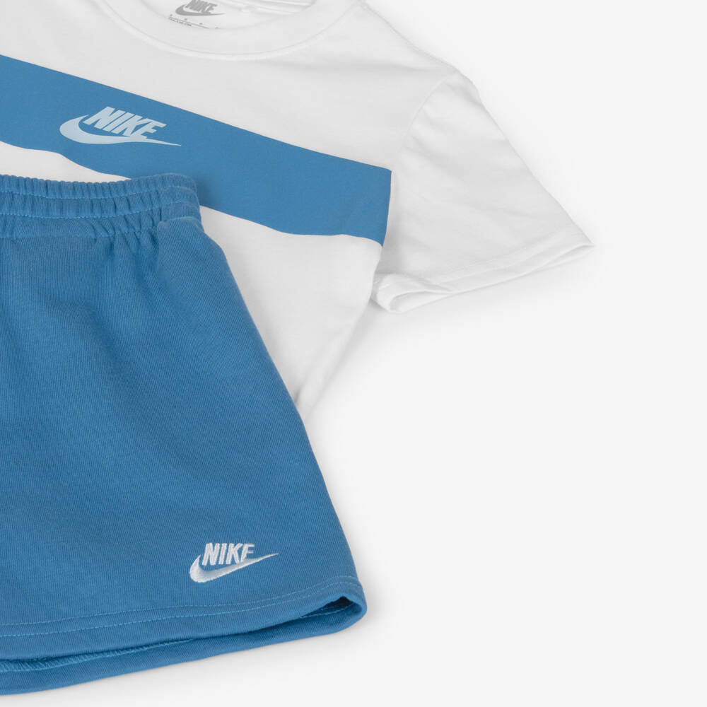 Nike-Boys Blue & White Jersey Shorts Set | Childrensalon