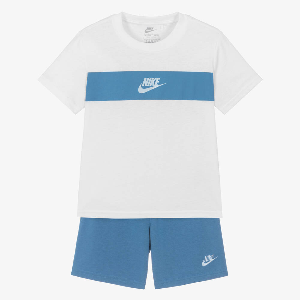 Nike-Boys Blue & White Jersey Shorts Set | Childrensalon
