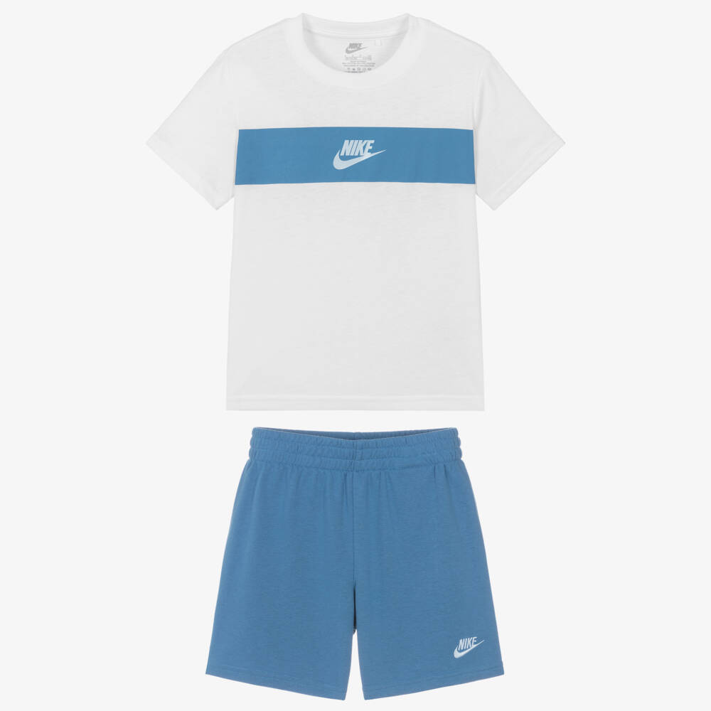 Nike-Boys Blue & White Jersey Shorts Set | Childrensalon