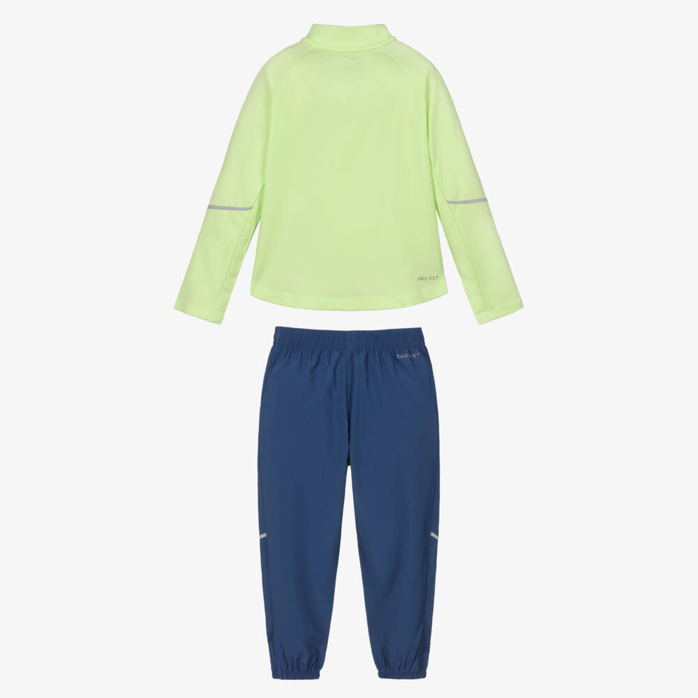 Nike-Boys Green & Blue Dri-FIT Quarter Zip Tracksuit | Childrensalon