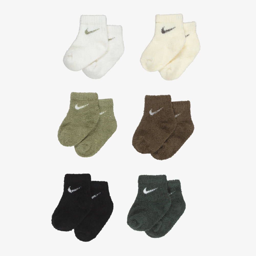 Nike-Boys Green Fluffy Ankle Socks (6 Pack) | Childrensalon