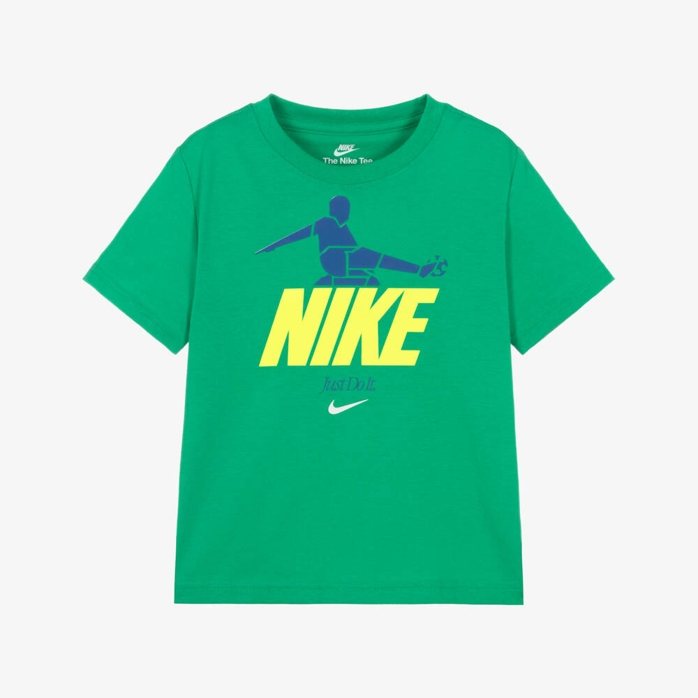 Nike-Boys Green Footballer Print T-Shirt | Childrensalon