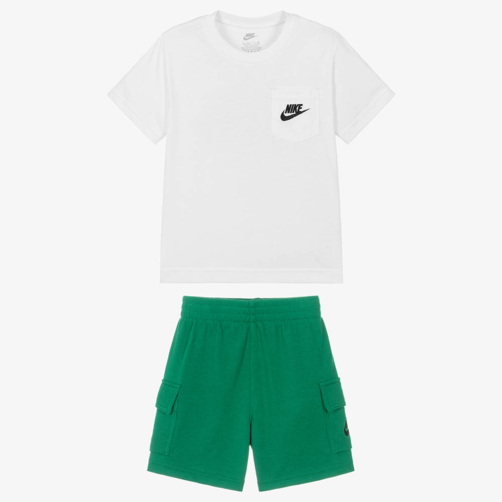 Nike-Boys Green & White Jersey Shorts Set | Childrensalon