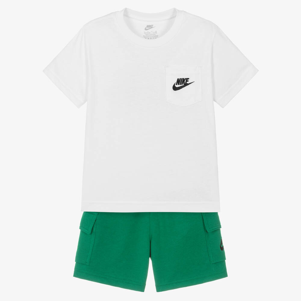 Nike-Boys Green & White Jersey Shorts Set | Childrensalon
