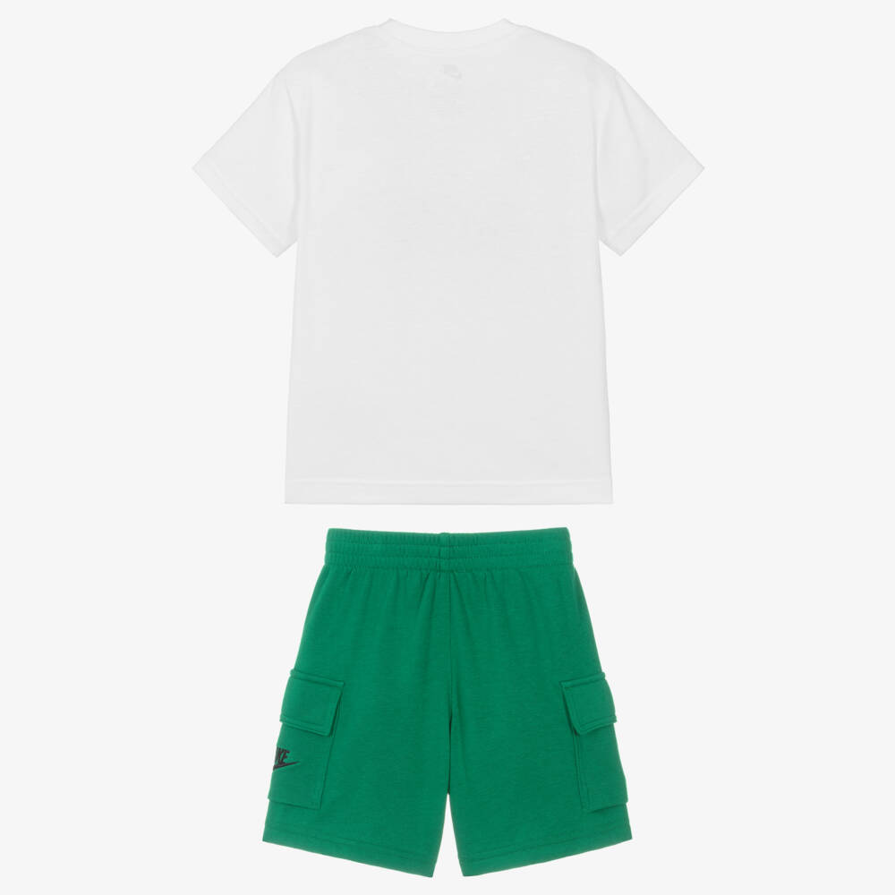 Nike-Boys Green & White Jersey Shorts Set | Childrensalon