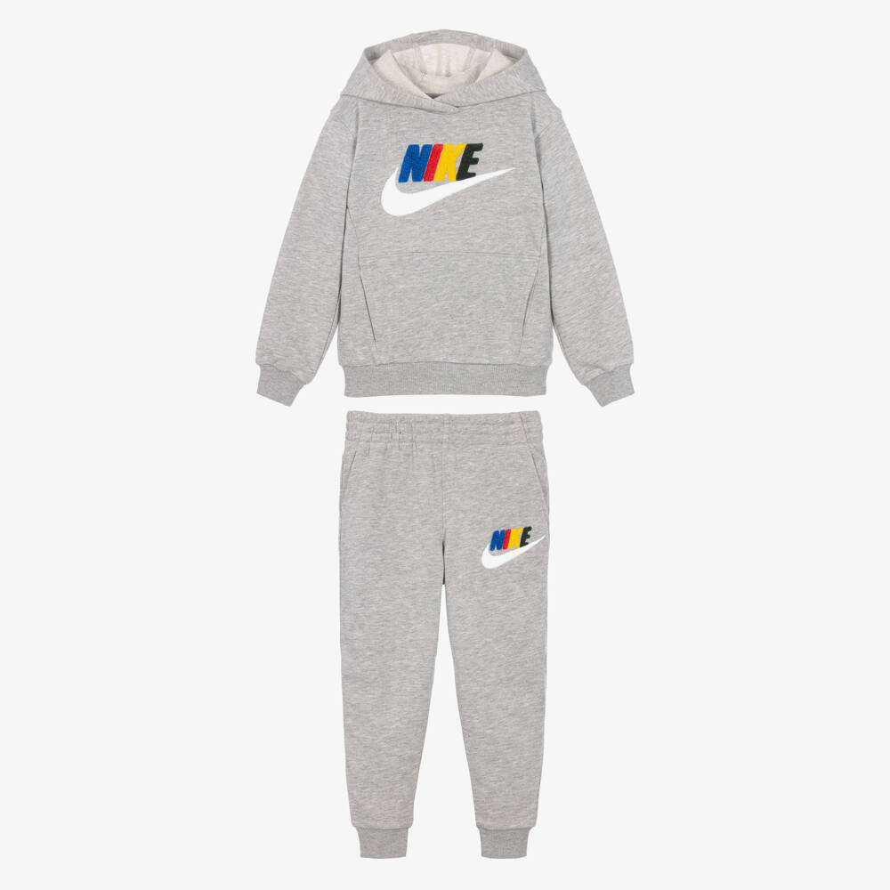 Nike-Boys Grey Hooded Tracksuit with Colourful Logos | Childrensalon