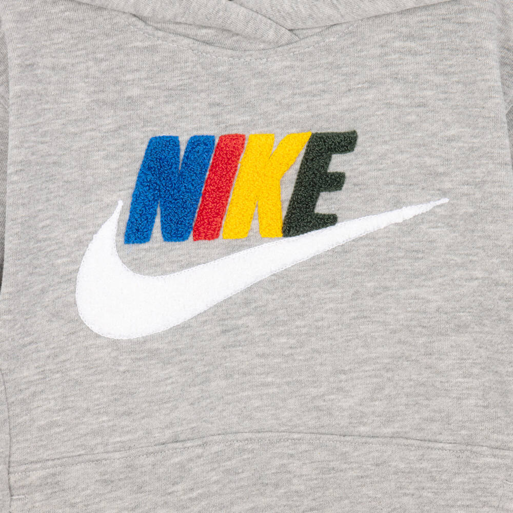 Nike-Boys Grey Hooded Tracksuit with Colourful Logos | Childrensalon