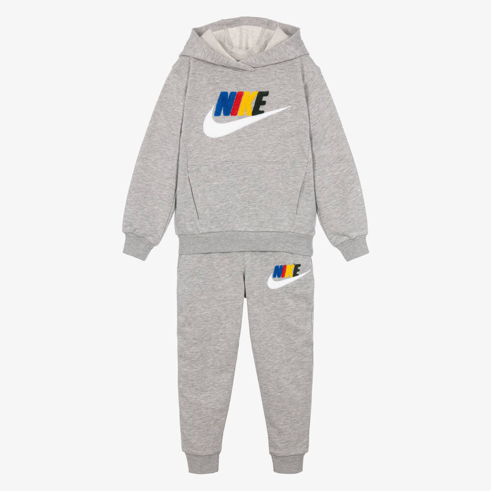 Nike-Boys Grey Hooded Tracksuit with Colourful Logos | Childrensalon