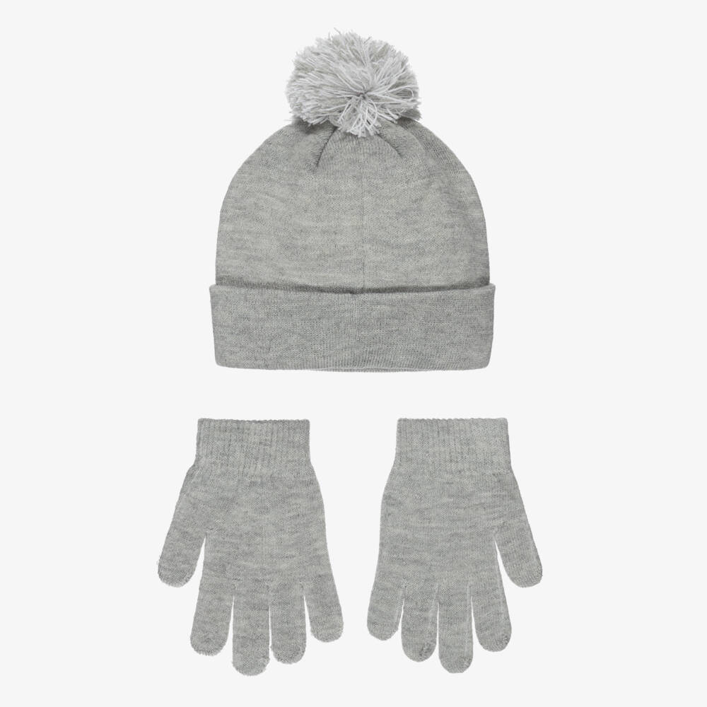 Nike-Boys Grey Marl Knitted Hat & Gloves Set | Childrensalon
