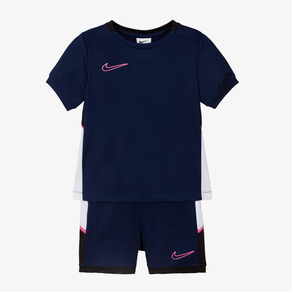 Nike-Boys Navy Blue Dri-FIT Shorts Set with Pink Swoosh Logos | Childrensalon