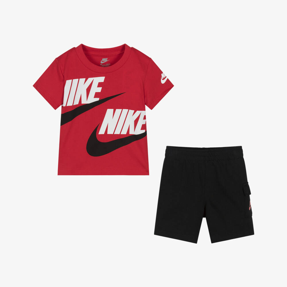 Nike-Boys Red & Black Swoosh Logo Shorts Set | Childrensalon