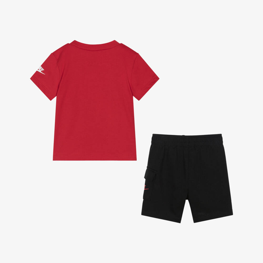 Nike-Boys Red & Black Swoosh Logo Shorts Set | Childrensalon