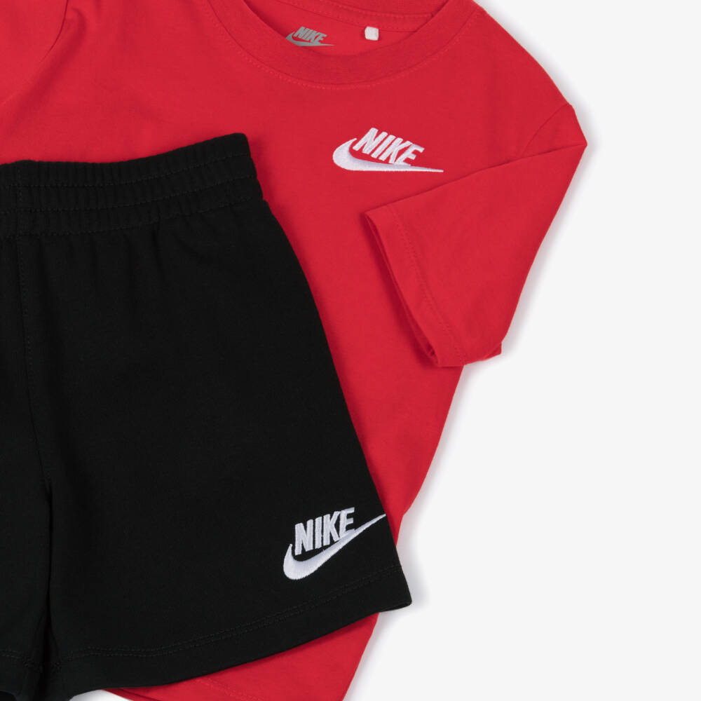 Nike-Boys Red & Black Swoosh Logo Shorts Set | Childrensalon
