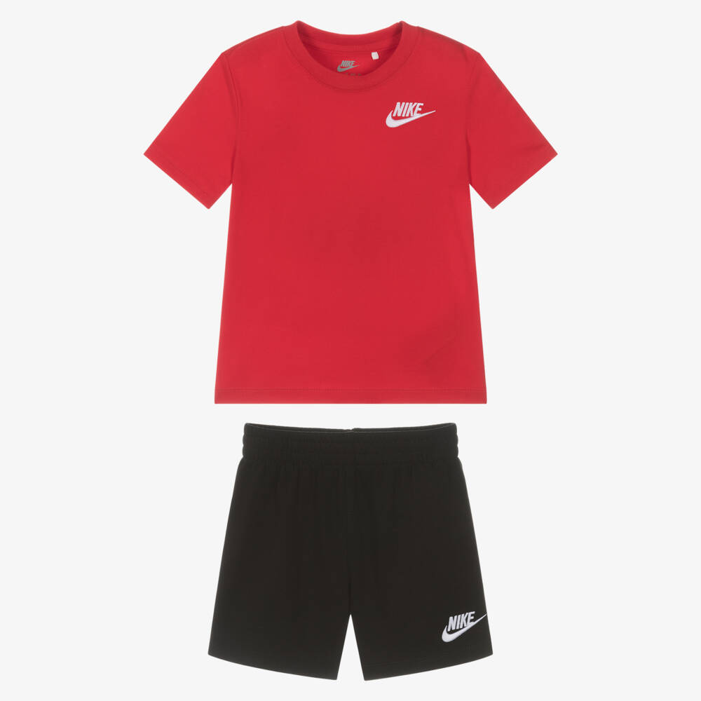 Nike-Boys Red & Black Swoosh Logo Shorts Set | Childrensalon