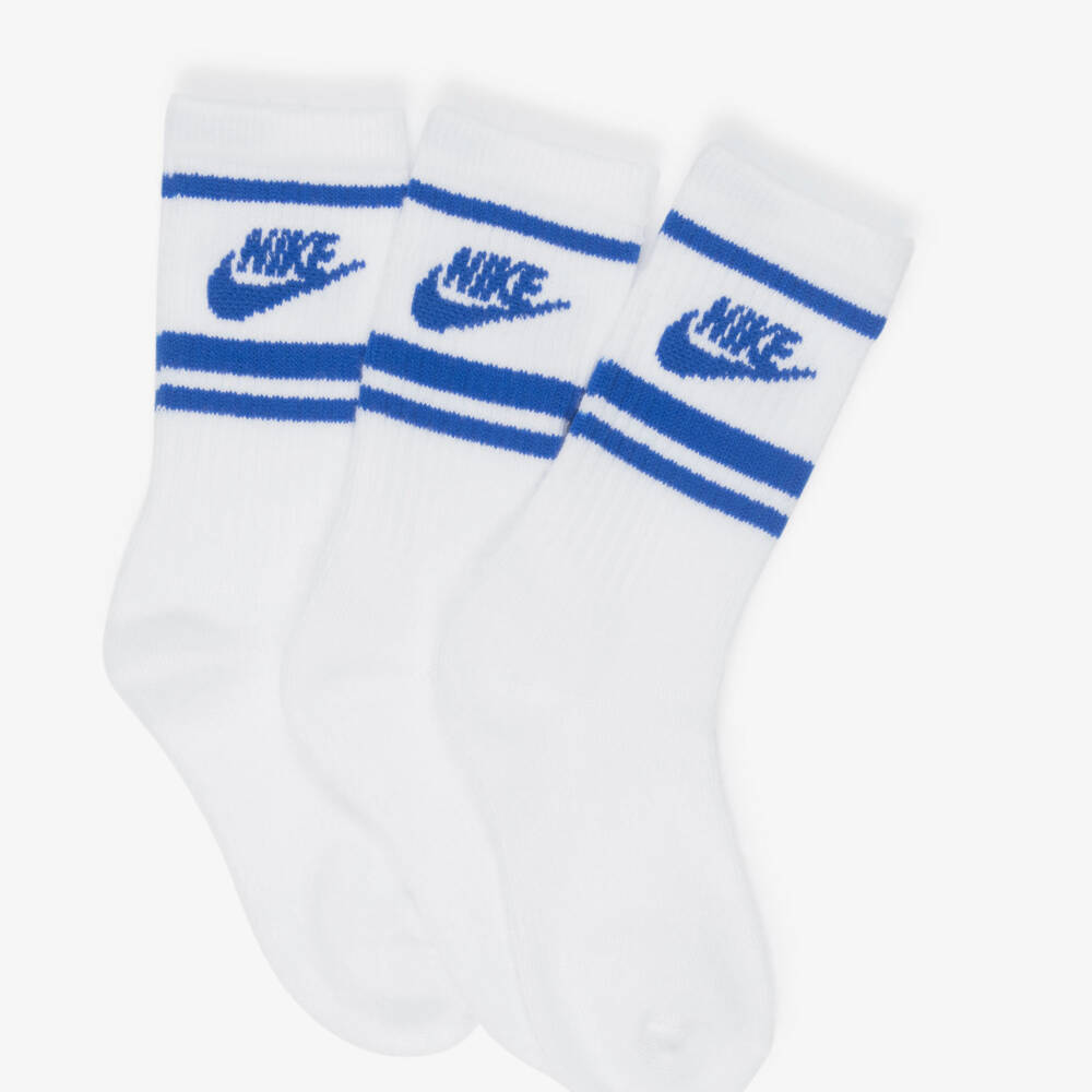 Nike-Boys White & Blue Swoosh Logo Dri-FIT Socks (3 Pack) | Childrensalon