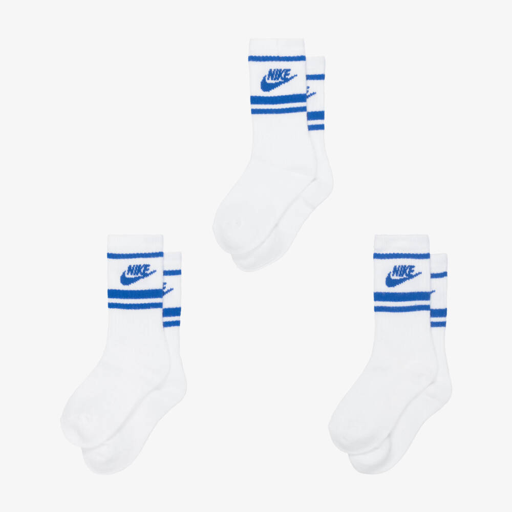 Nike-Boys White & Blue Swoosh Logo Dri-FIT Socks (3 Pack) | Childrensalon