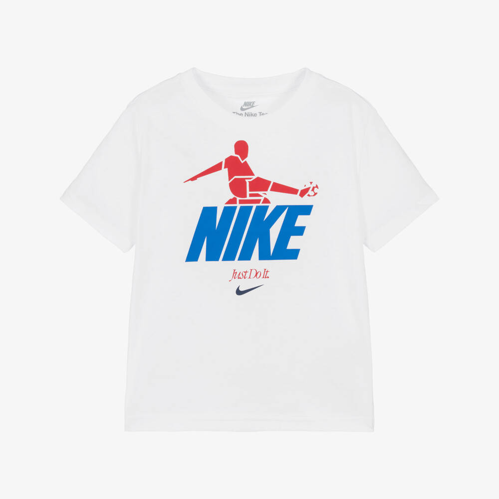 Nike-Boys White Footballer Print T-Shirt | Childrensalon
