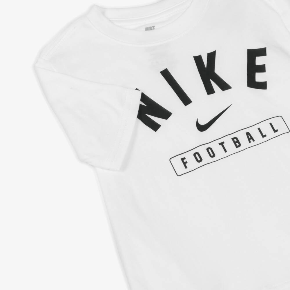 Nike-Boys White Swoosh & Football Logo T-Shirt | Childrensalon