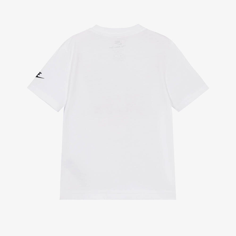 Nike-Boys White T-Shirt with Blue Swoosh Print | Childrensalon