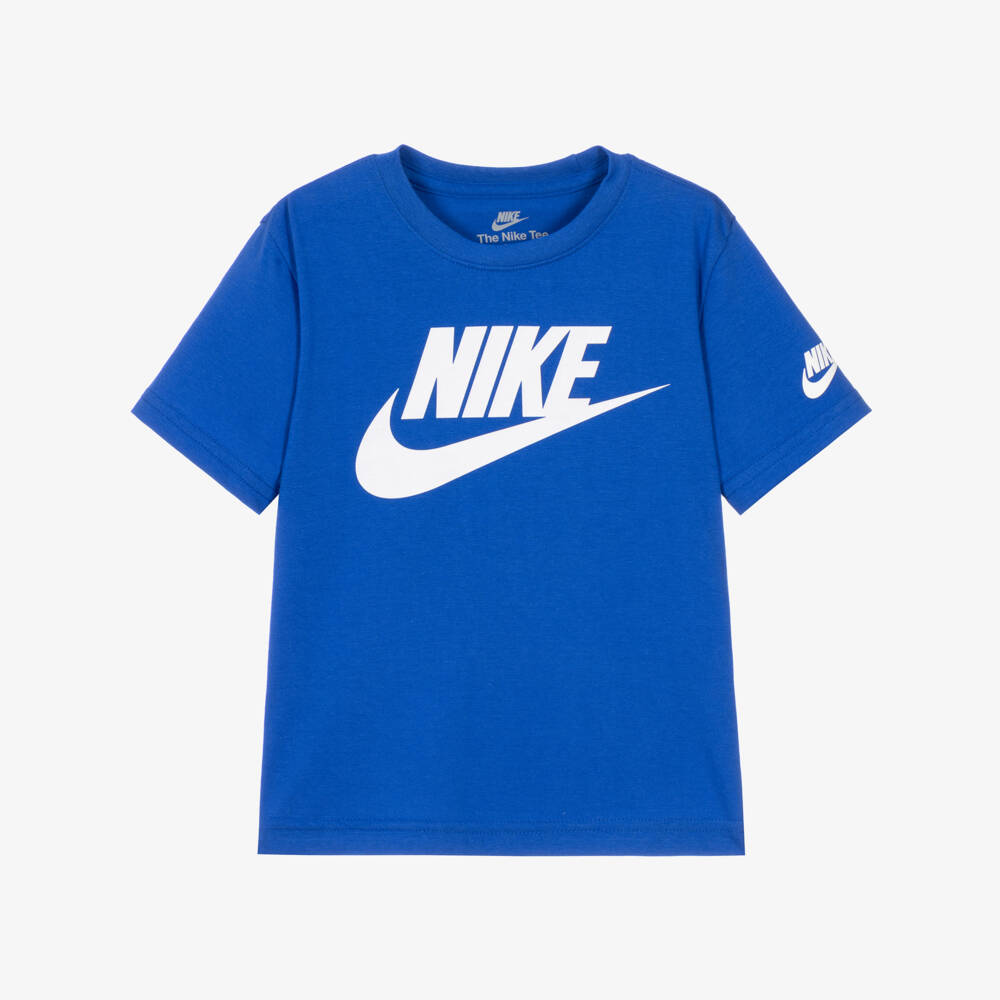 Nike-Cobalt Blue Crew Neck T-Shirt with Swoosh Print | Childrensalon