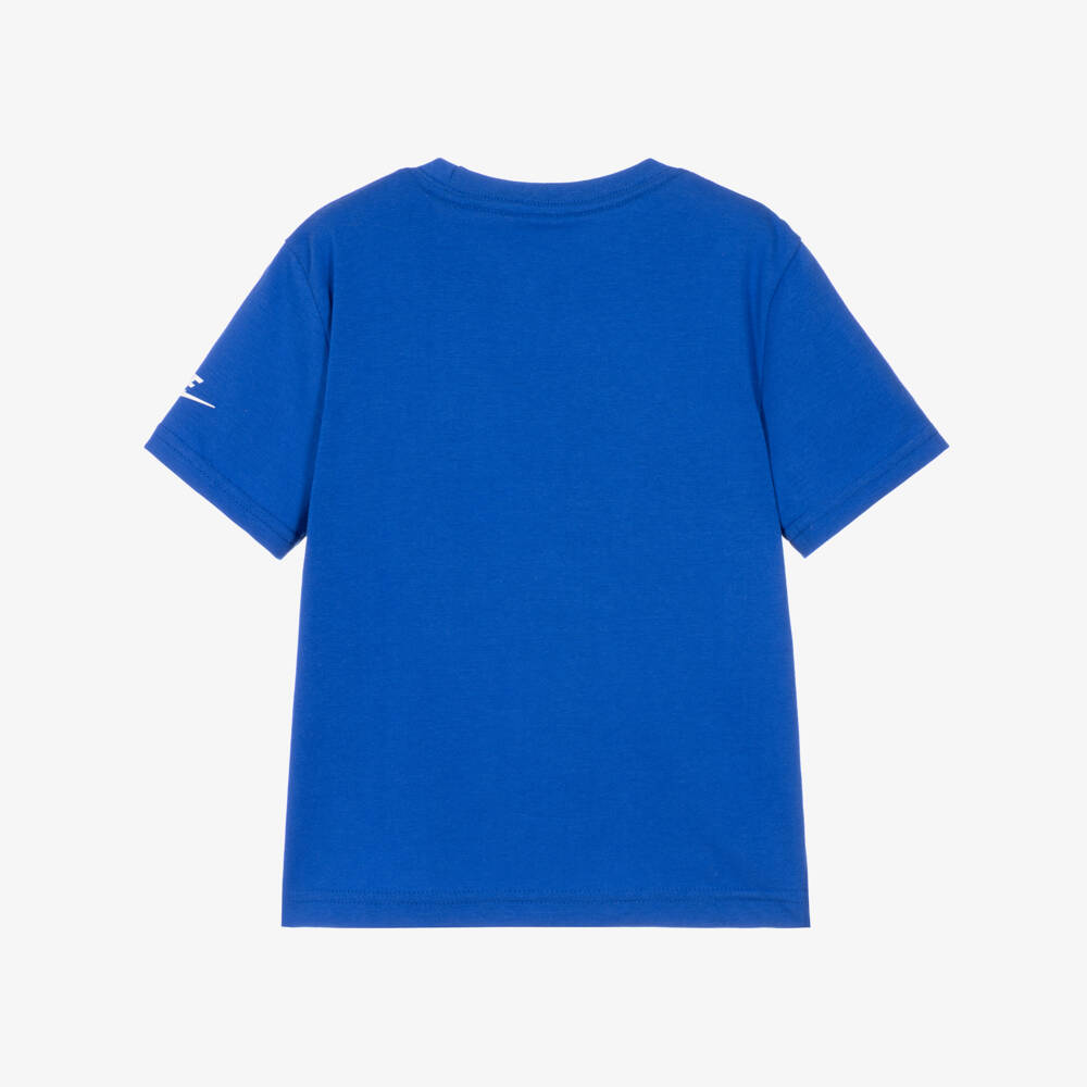 Nike-Cobalt Blue Crew Neck T-Shirt with Swoosh Print | Childrensalon