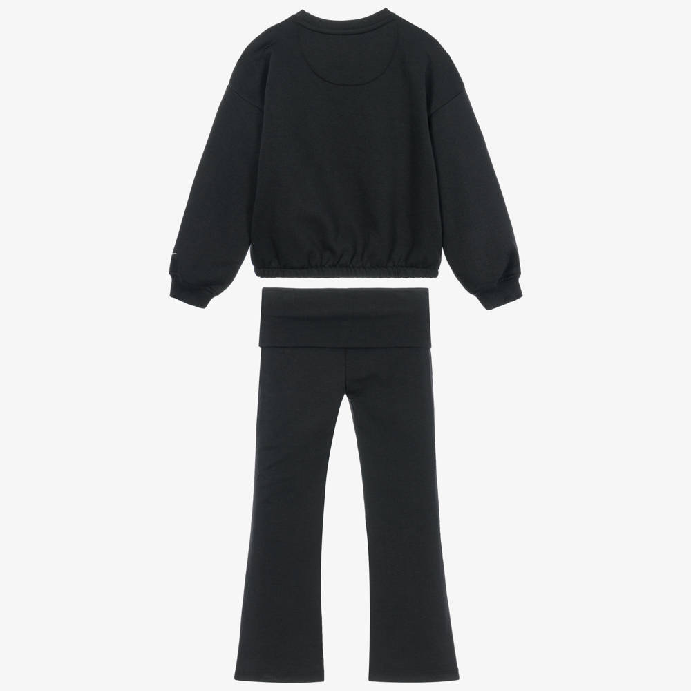 Nike-Girls Black Cotton Jersey Flared Leggings Set | Childrensalon