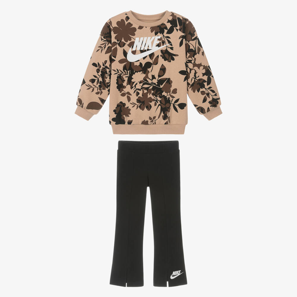 Nike-Girls Black Floral Print Leggings Set | Childrensalon
