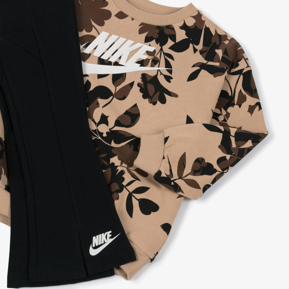 Nike-Girls Black Floral Print Leggings Set | Childrensalon