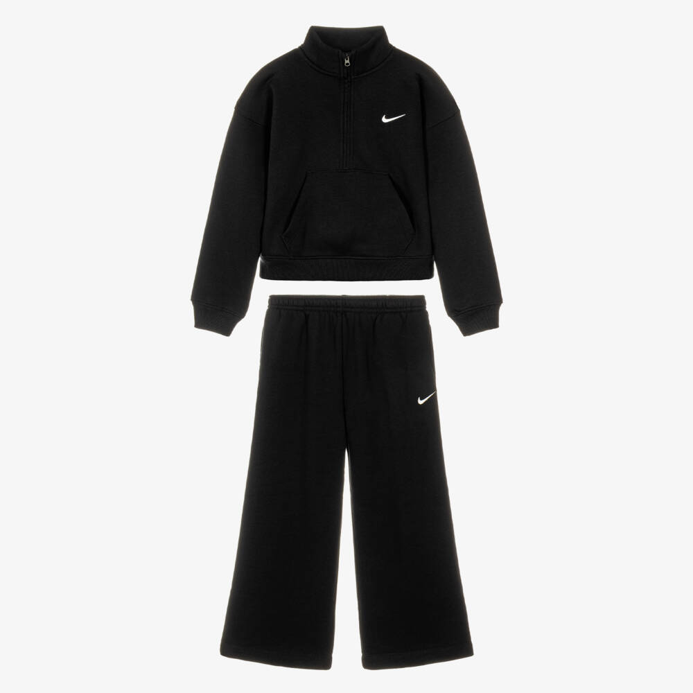 Nike-Girls Black Studio Fleece Tracksuit | Childrensalon