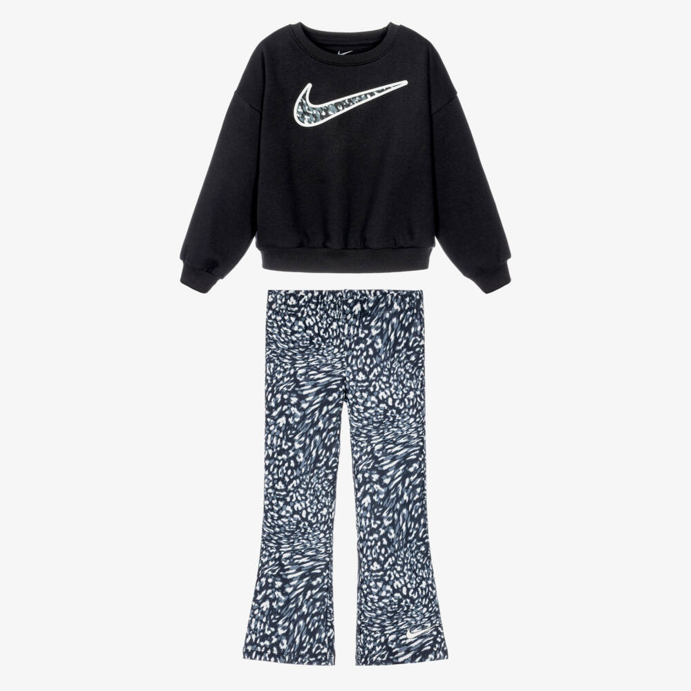 Nike-Girls Black Swoosh Sweatshirt & Leggings Set | Childrensalon