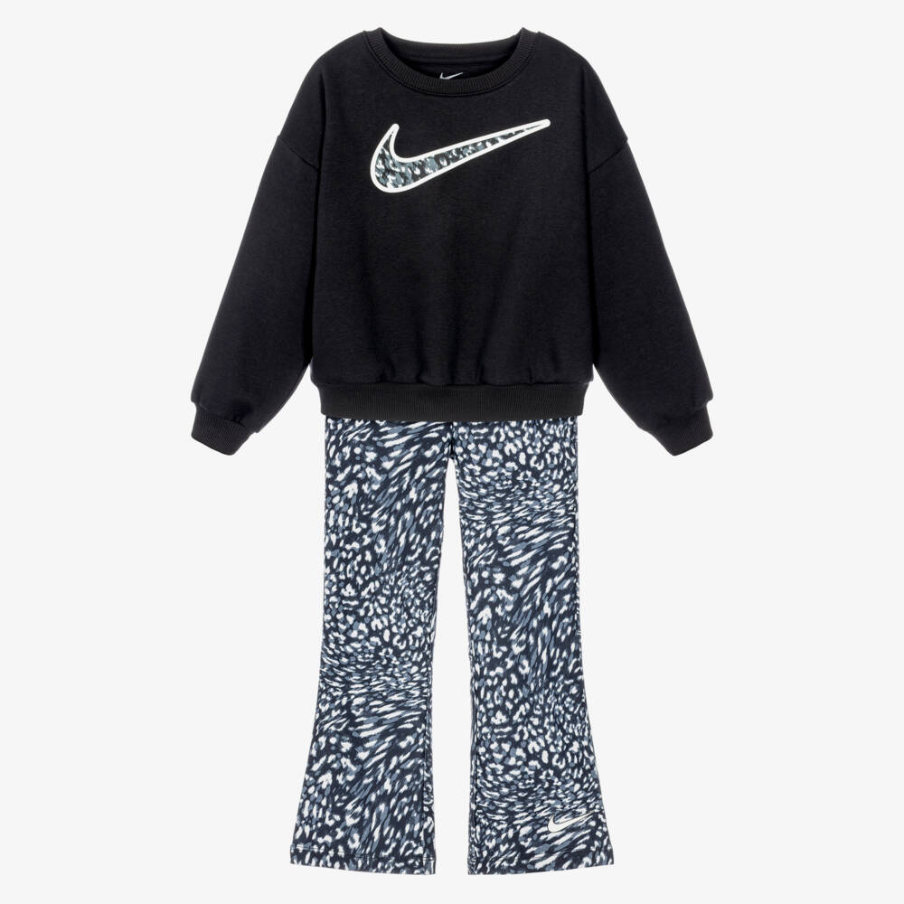 Nike-Girls Black Swoosh Sweatshirt & Leggings Set | Childrensalon