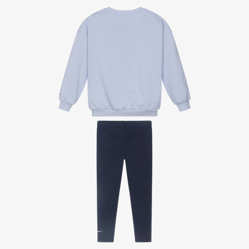 Nike-Girls Blue Jersey Leggings Set with Floral Nike Logo | Childrensalon