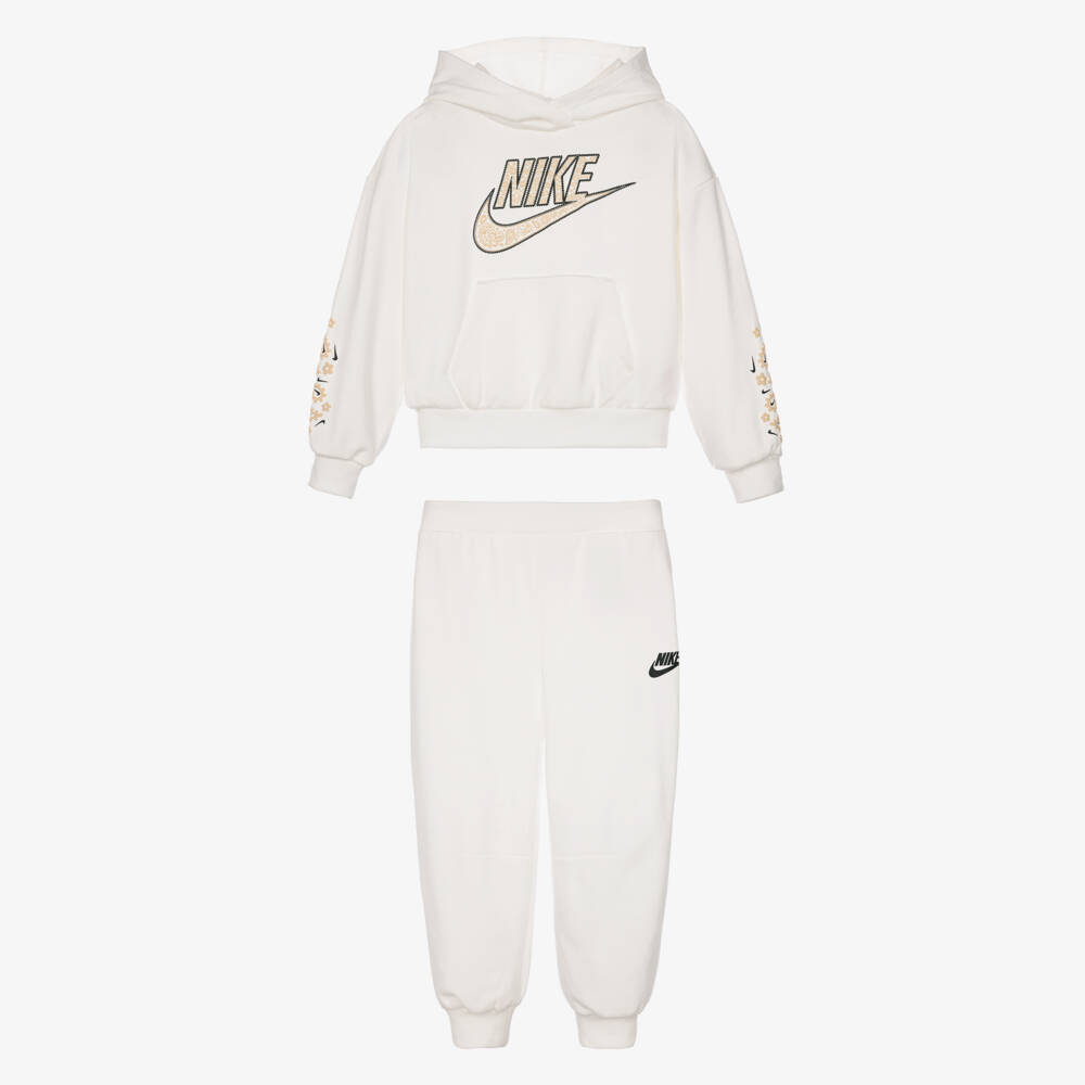 Nike-Girls Ivory Hooded Tracksuit with Paisley Logo Prints | Childrensalon