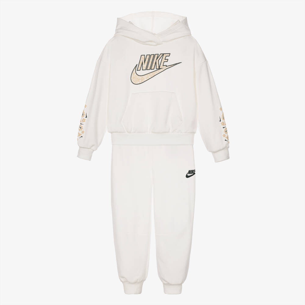 Nike-Girls Ivory Hooded Tracksuit with Paisley Logo Prints | Childrensalon
