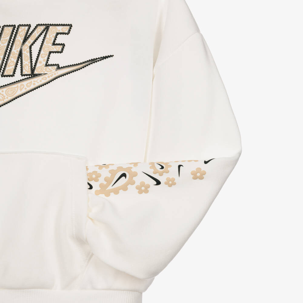 Nike-Girls Ivory Hooded Tracksuit with Paisley Logo Prints | Childrensalon