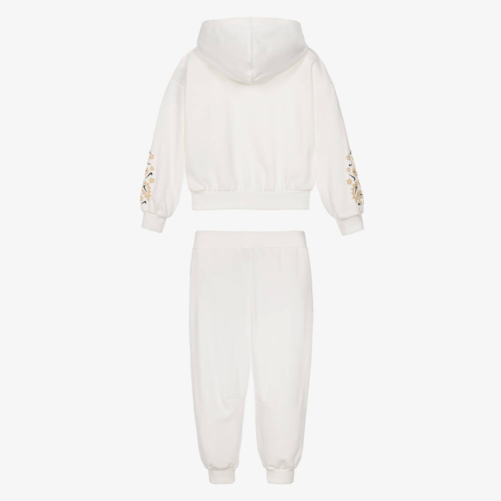 Nike-Girls Ivory Hooded Tracksuit with Paisley Logo Prints | Childrensalon