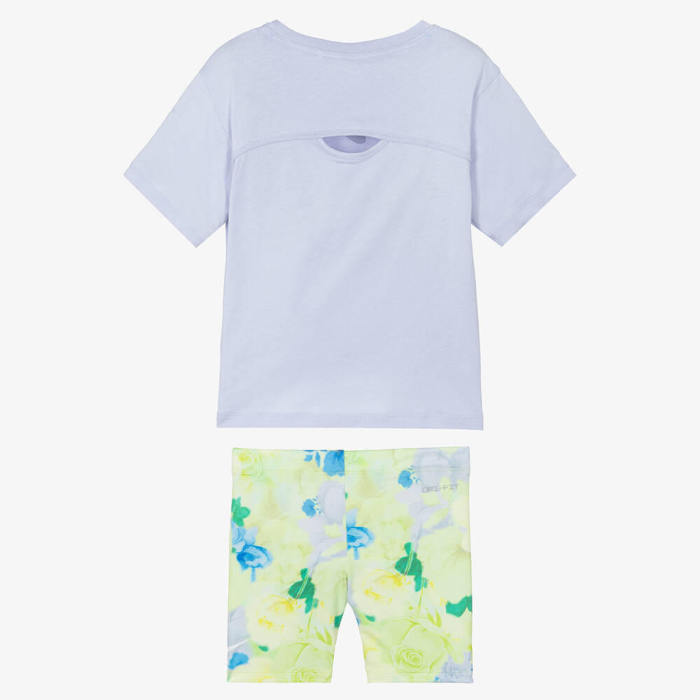 Nike-Girls Lilac & Green Floral Cycle Shorts Set | Childrensalon