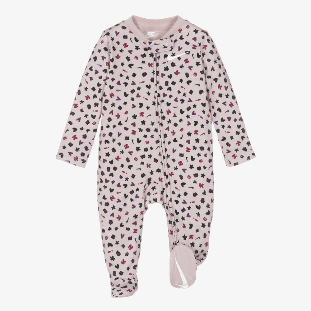 Nike-Girls Lilac Purple Cotton Babygrow with Hearts & Logos | Childrensalon