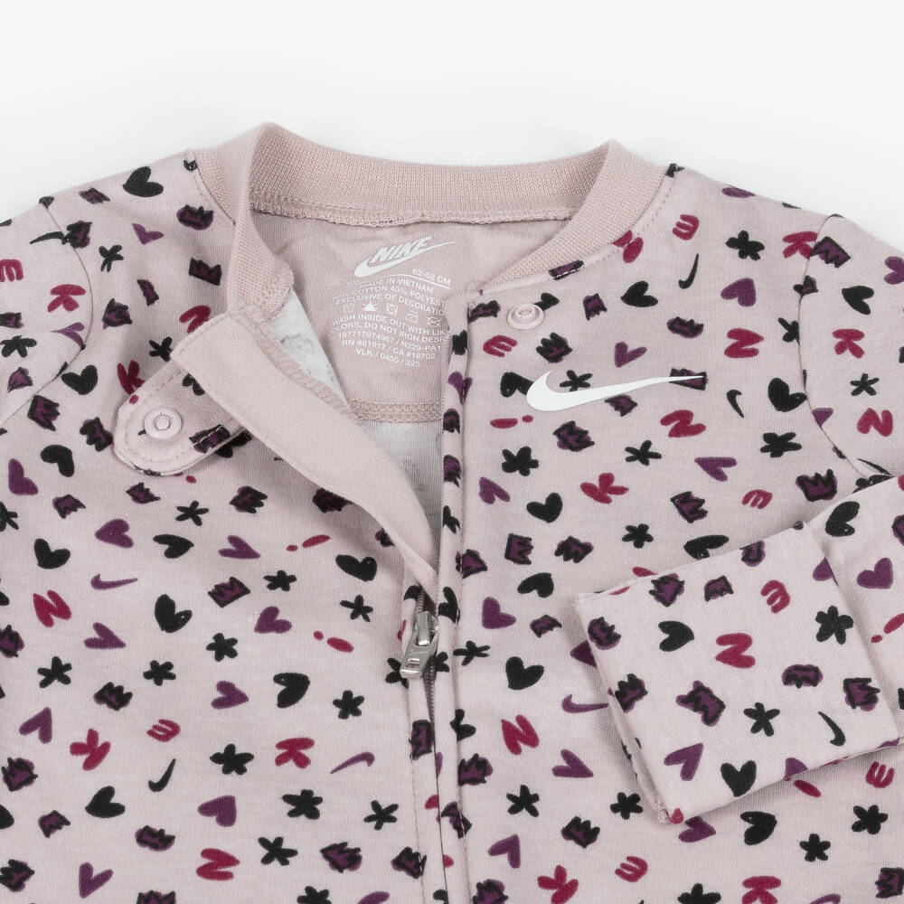 Nike-Girls Lilac Purple Cotton Babygrow with Hearts & Logos | Childrensalon