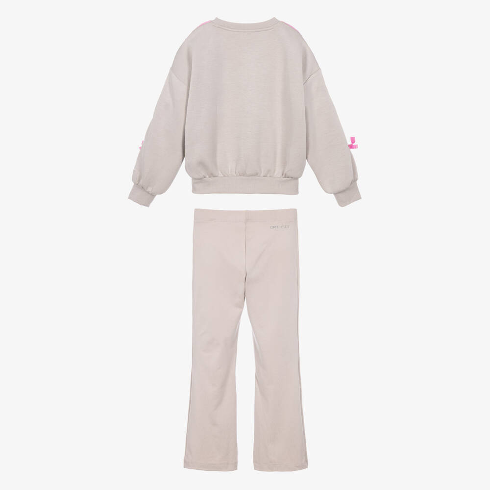 Nike-Girls Mink Grey Tracksuit with Pink Ribbon Trim | Childrensalon