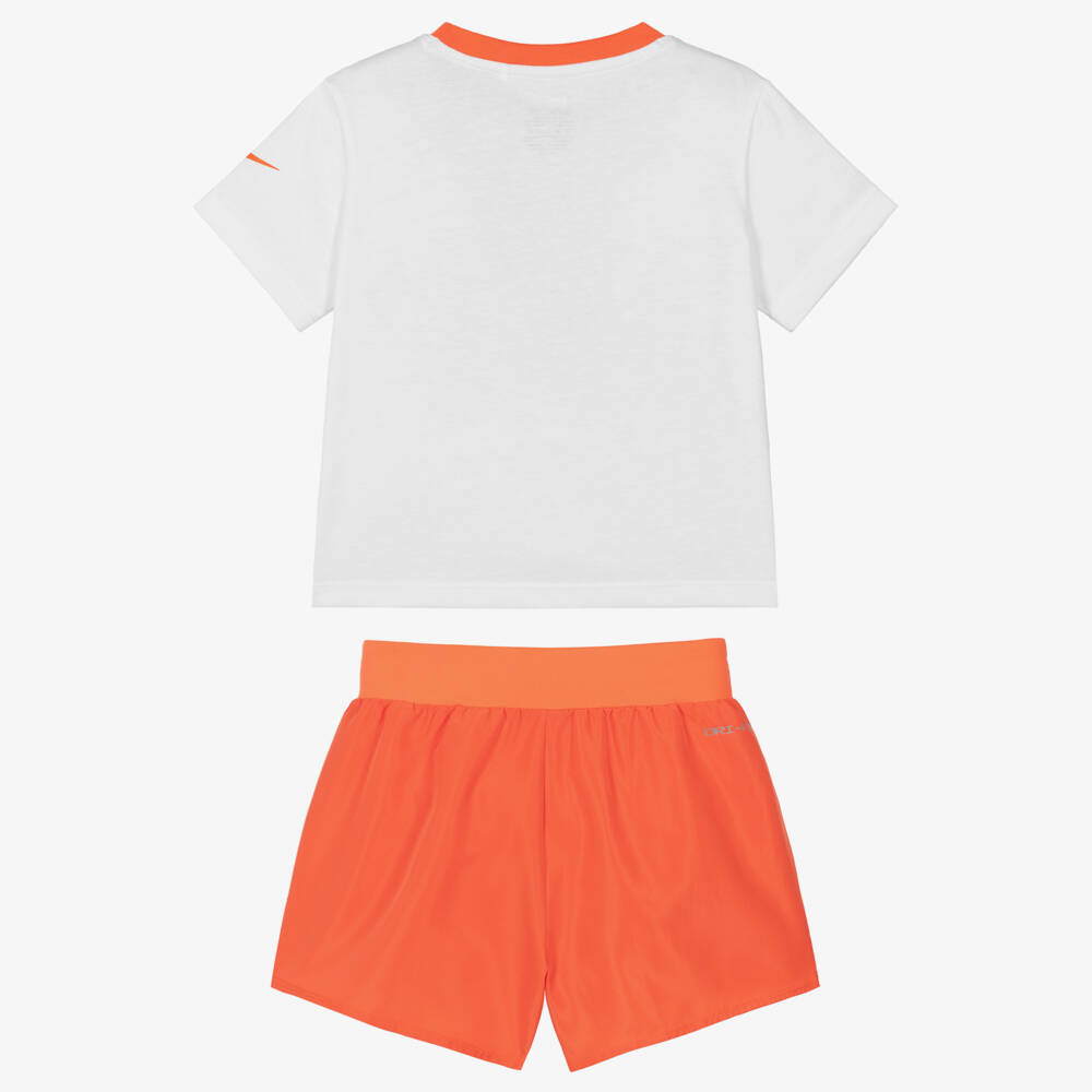 Nike-Girls Orange Dri-FIT Shorts Set | Childrensalon
