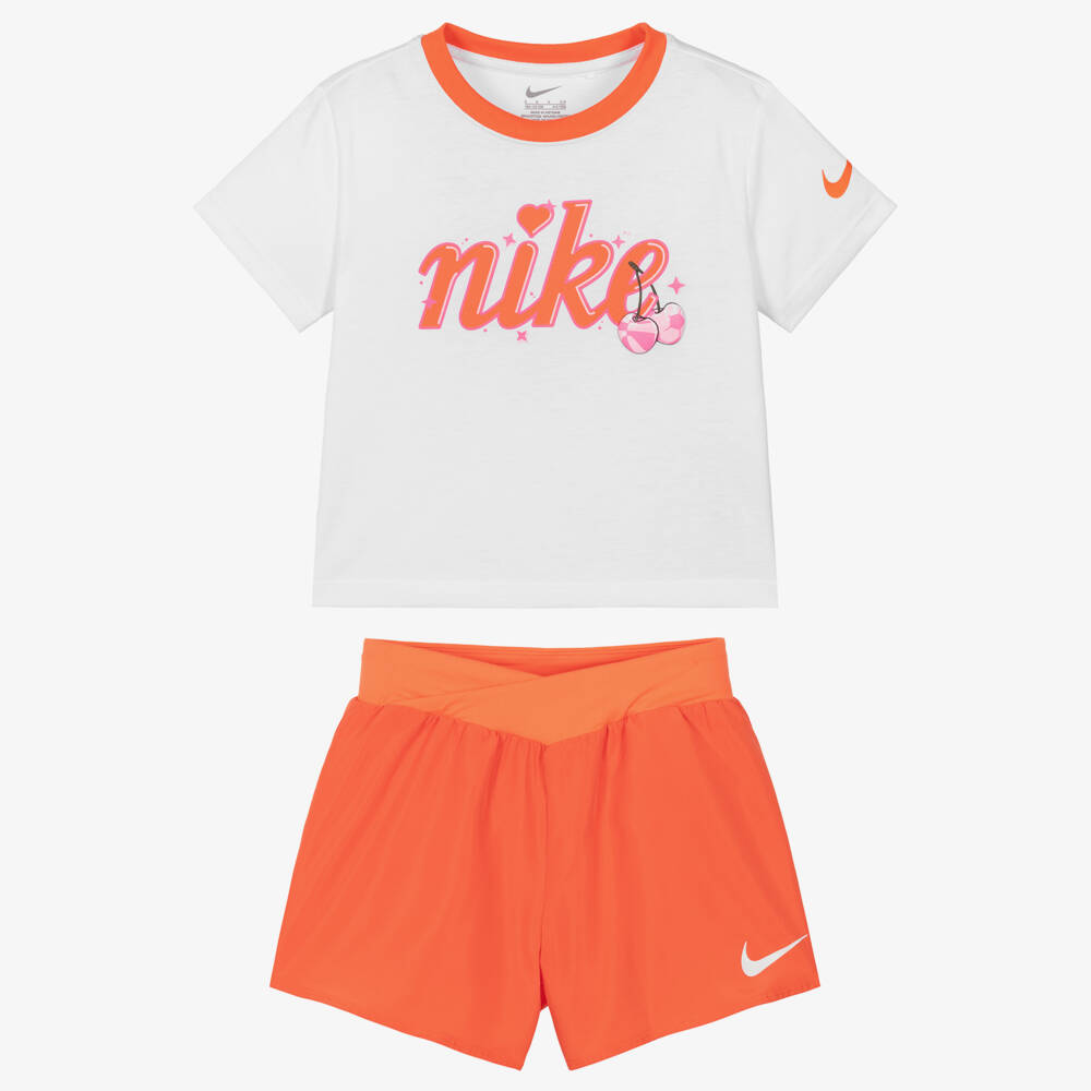 Nike-Girls Orange Dri-FIT Shorts Set | Childrensalon