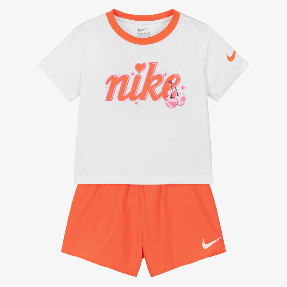 Nike-Girls Orange Dri-FIT Shorts Set | Childrensalon