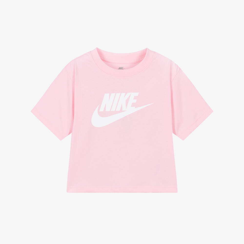 Nike-Girls Pale Pink Jersey Boxy T-Shirt with Swoosh Logo | Childrensalon